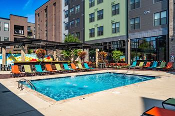 Heated resort-style pool with industrial touches